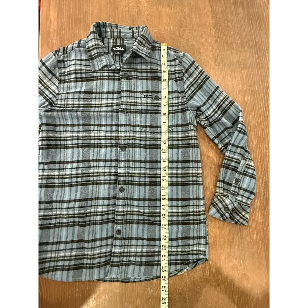 O'NEILL Blue Plaid Flannel Button Down Shirt Kids size XL Surfer Cottage